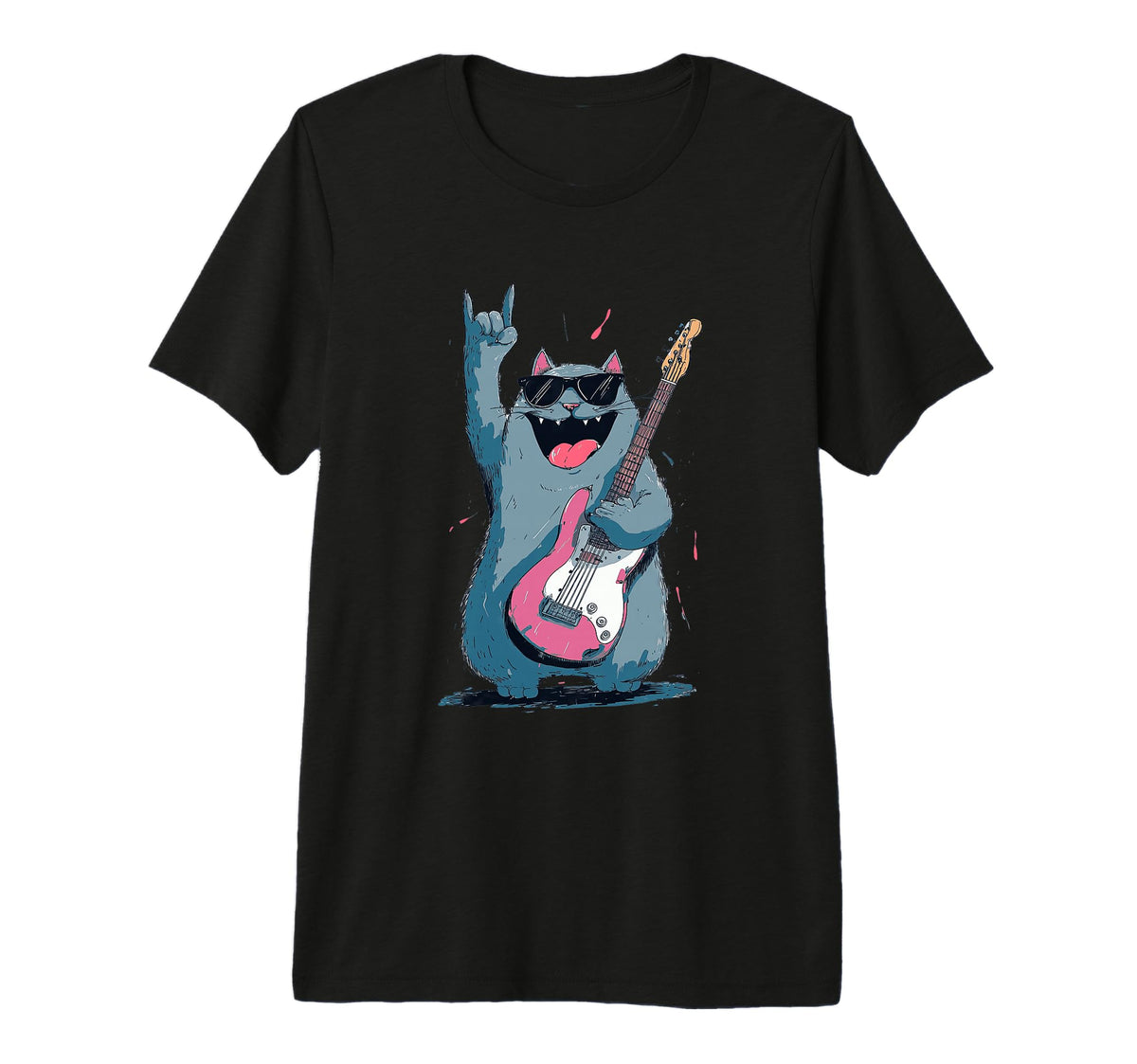 Cat Rock Music Guitarist Funny Music T-Shirt - Custom Art Print Men Women