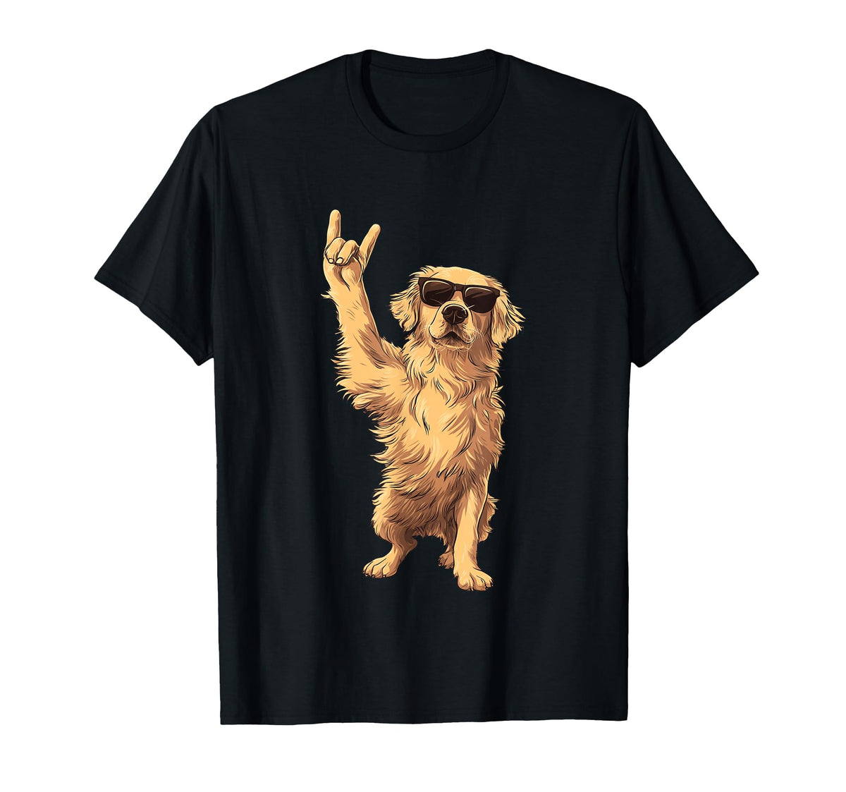 Golden Retriever Rock Hand Sign Punk T-Shirt - Custom Art Print Men Women