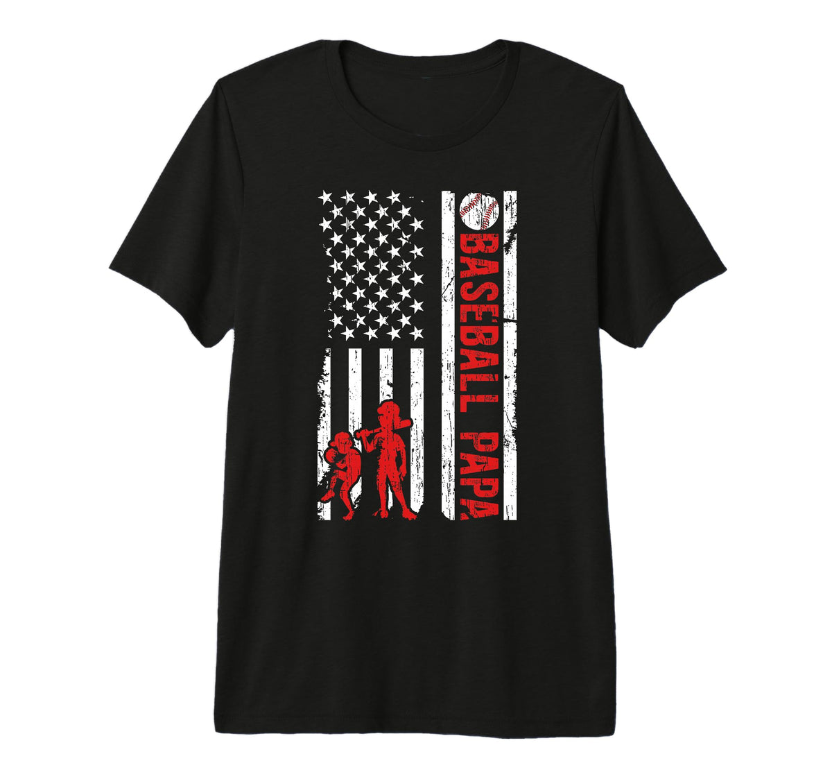 Mens Baseball Papa Grandpa Us Flag Papa T-Shirt - Graphic Print for Adults