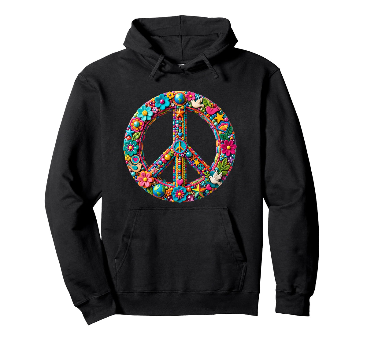 Colorful Peace Sign Hippie Floral Hoodie - Casual Everyday Wear Unisex