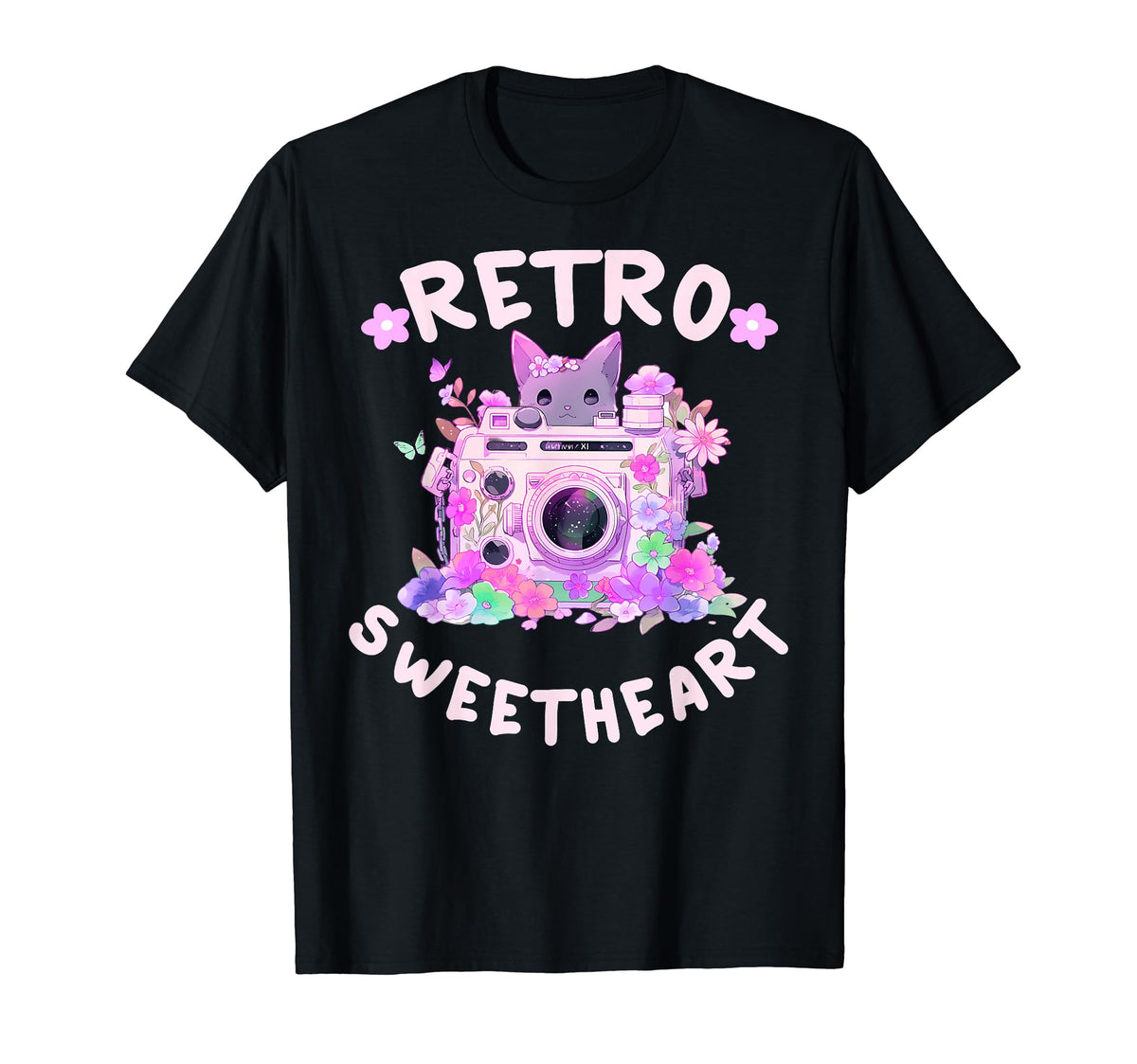 Sweetheart Kawaii Floral Camera Groovy T-Shirt - Unique Graphic Men Women