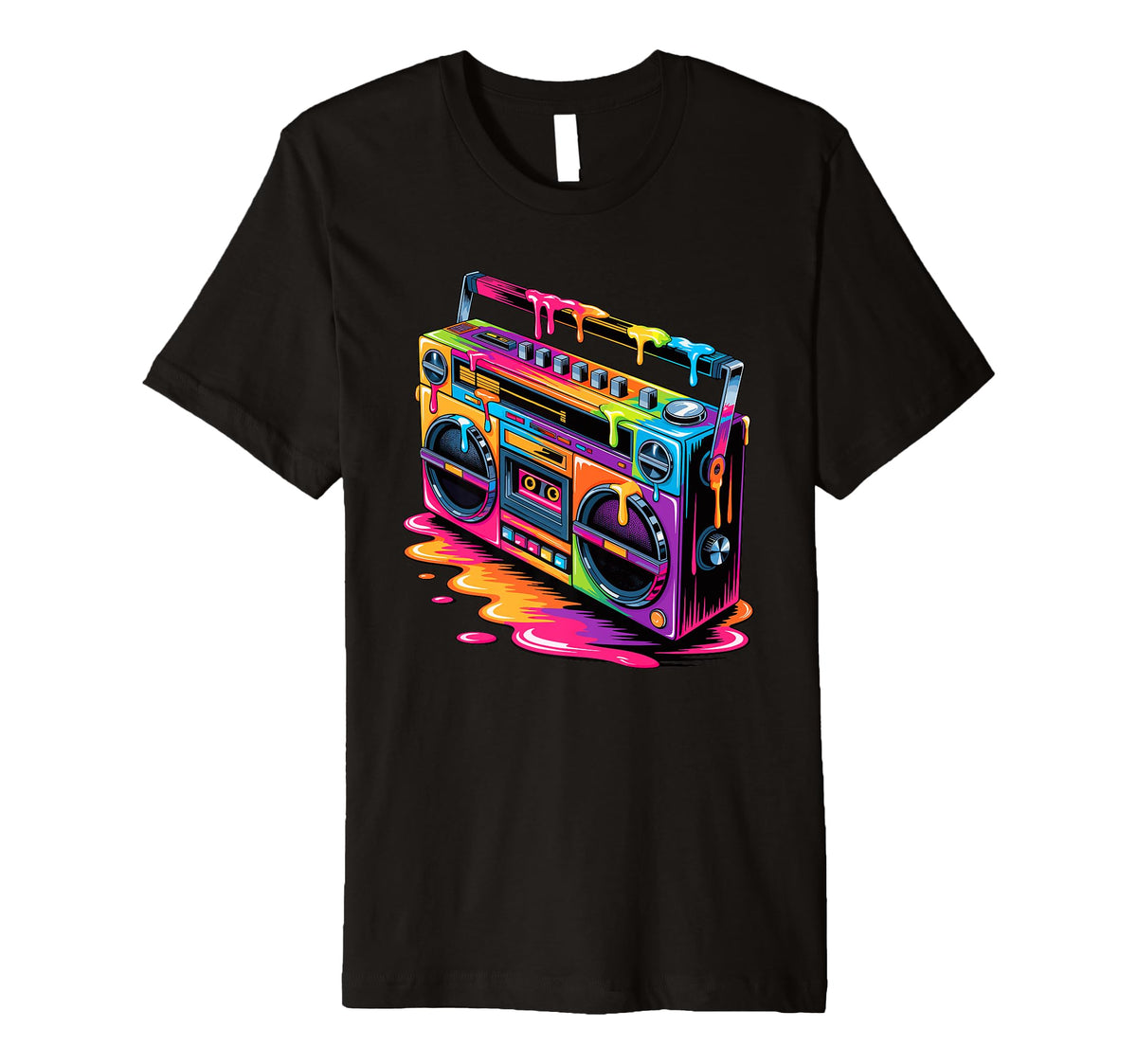 Dripping Paint Boombox Old School T-Shirt - Casual Everyday Wear Men Women
