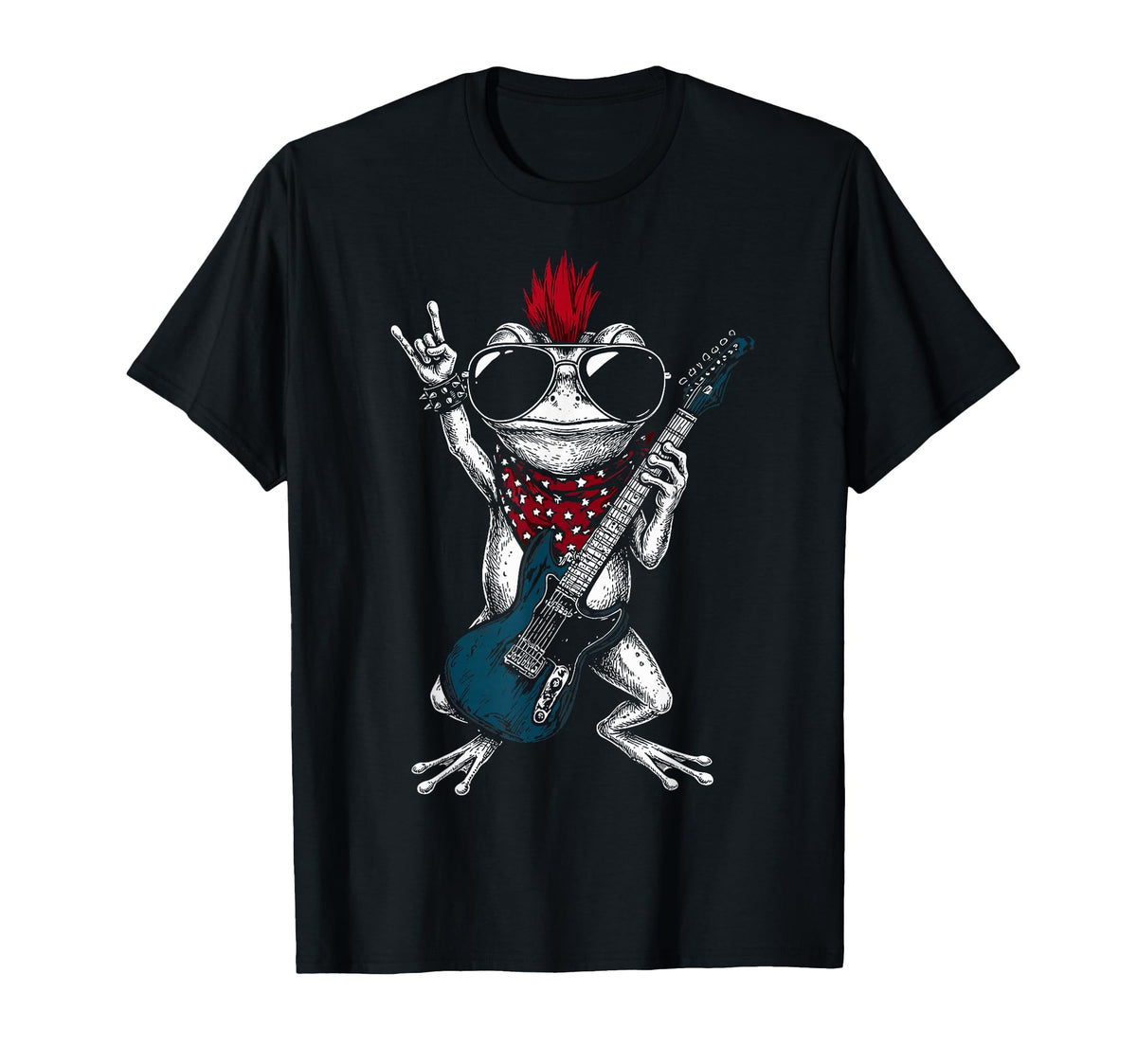 Funny Frog Playing Guitar Usa Patriotic T-Shirt - Custom Art Print Unisex