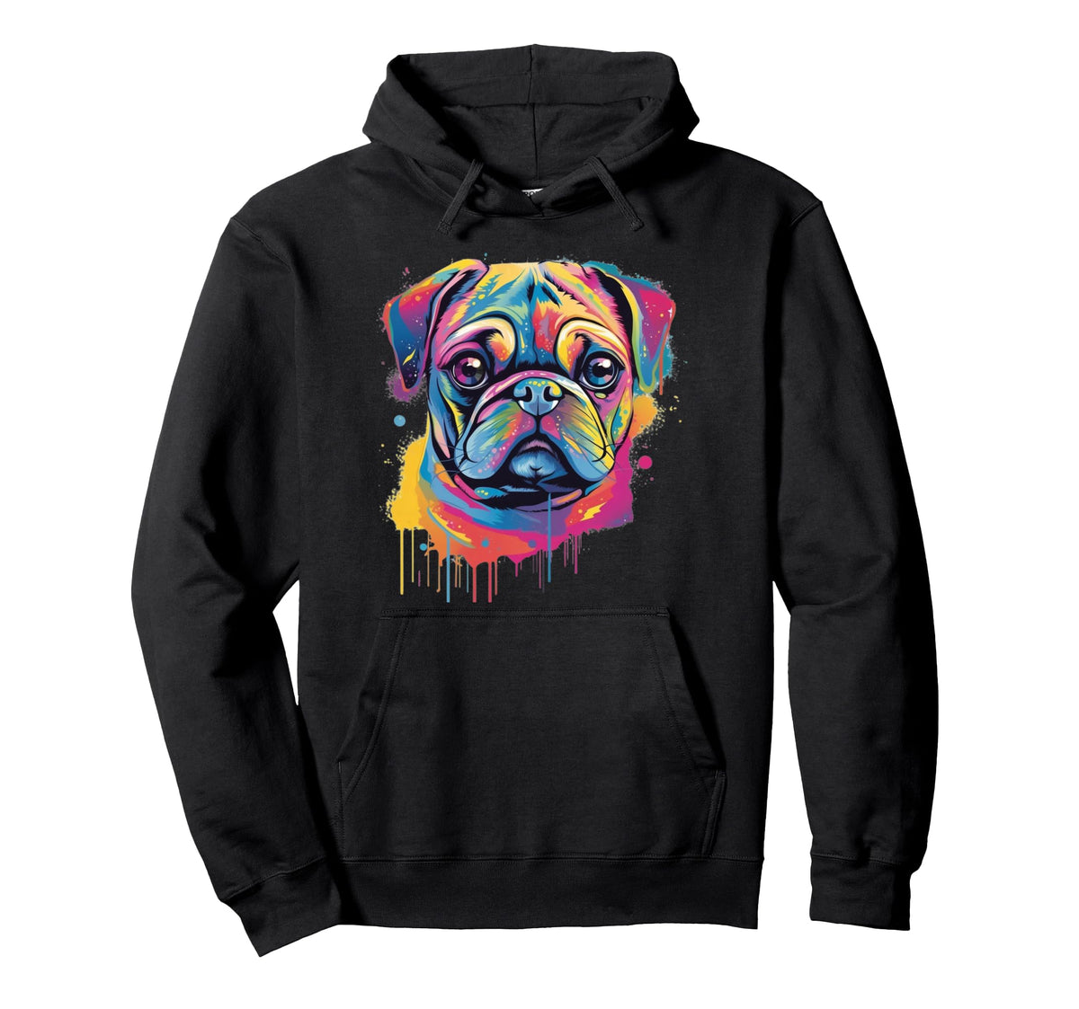 Pop Art Pug Dog Colorful Rainbow Hoodie - Casual Everyday Wear Unisex