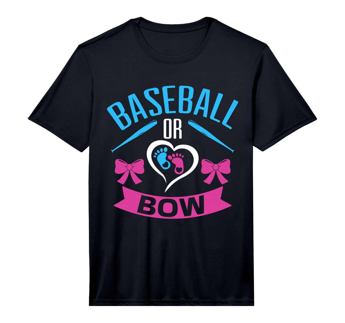 Baseball Or Bow Gender Reveal Party T-Shirt - Casual Everyday Wear Unisex