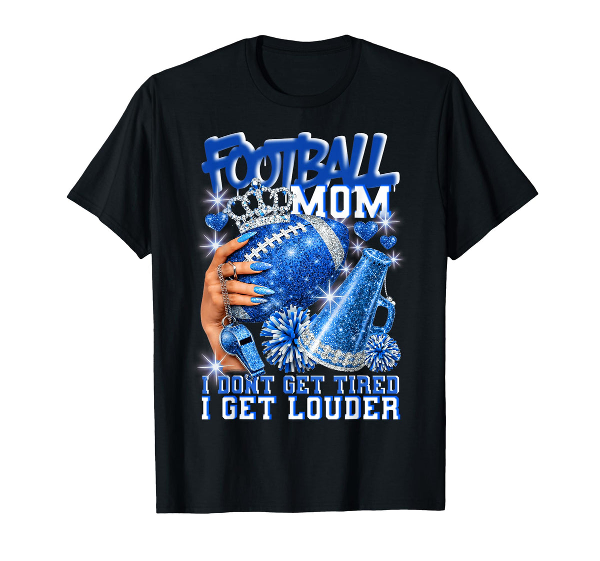 Football Mom I Get Louder Sparkle T-Shirt - Aesthetic Graphic Men Women