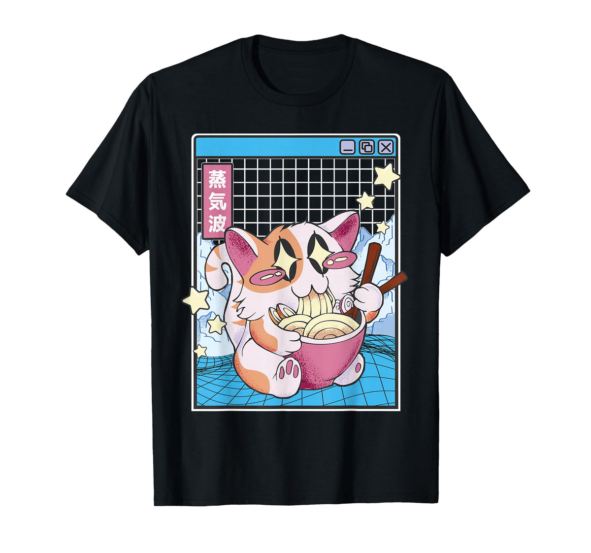 Cat Ramen Noodles Kawaii Vaporwave T-Shirt - Aesthetic Graphic Men Women