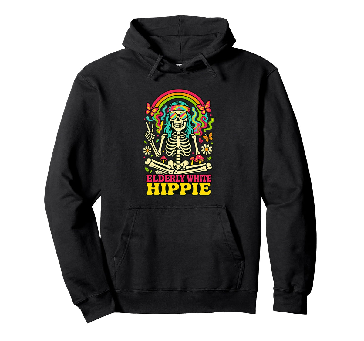 Elderly White Hippie Skeleton Rainbow Hoodie - Streetwear Style Men Women