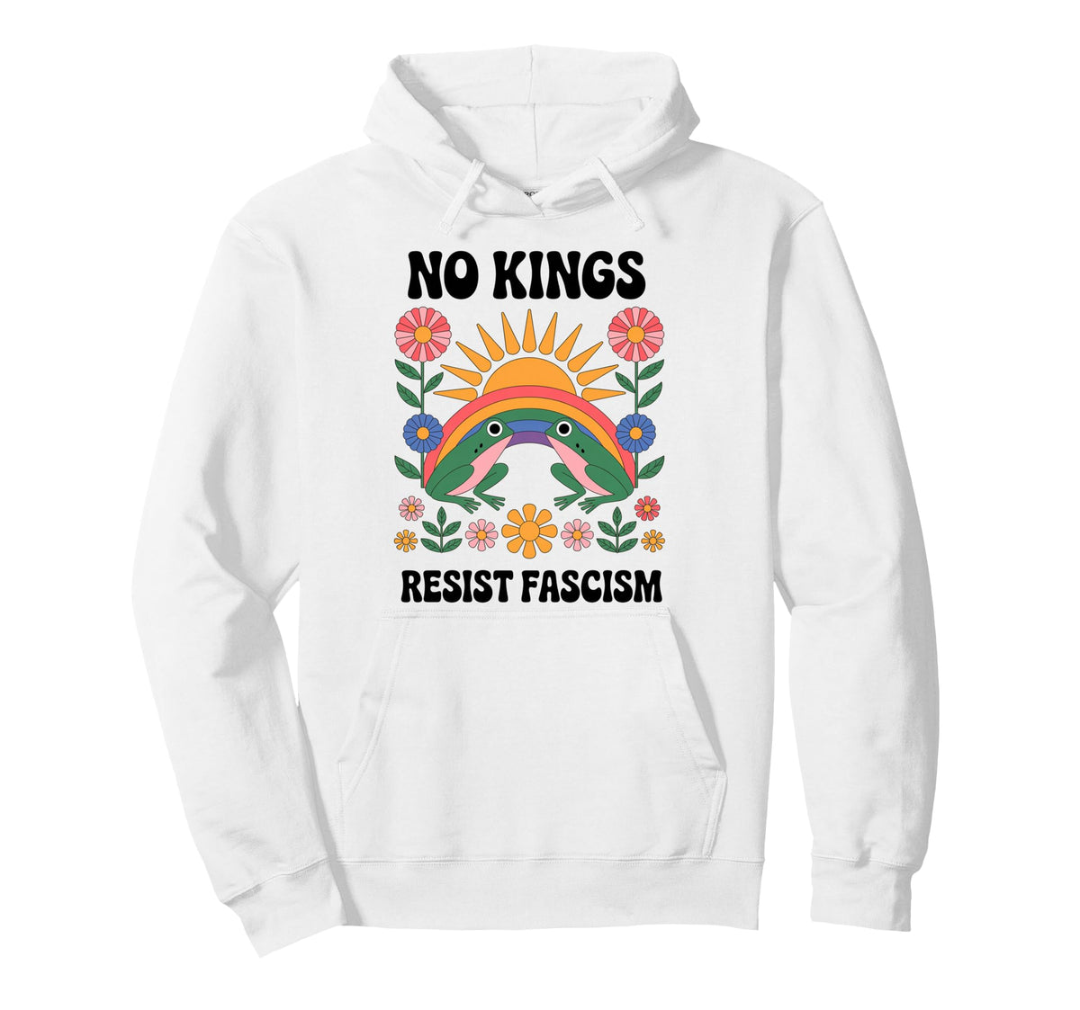 Frog Resist Fascism Groovy Rainbow No Hoodie - Minimalist Print Men Women