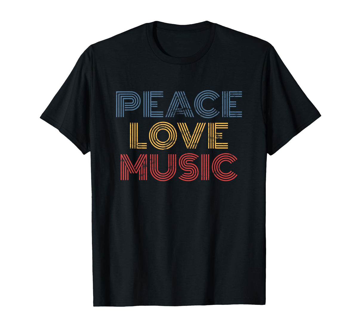 Peace Love Music Rainbow 70S Groovy T-Shirt - Casual Everyday Wear Unisex
