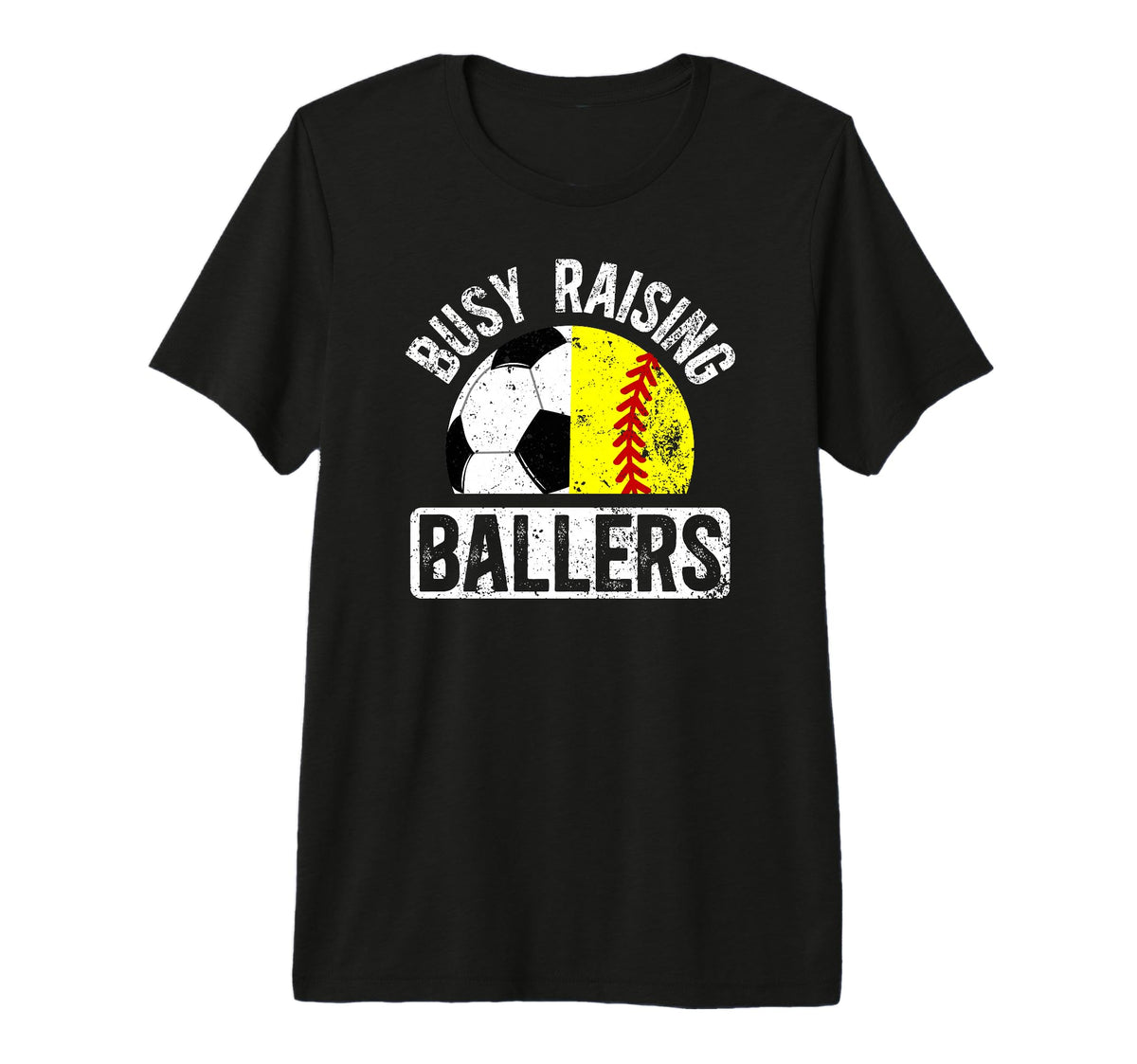 Mens Busy Raising Ballers Softball Soccer T-Shirt - Graphic Print Unisex