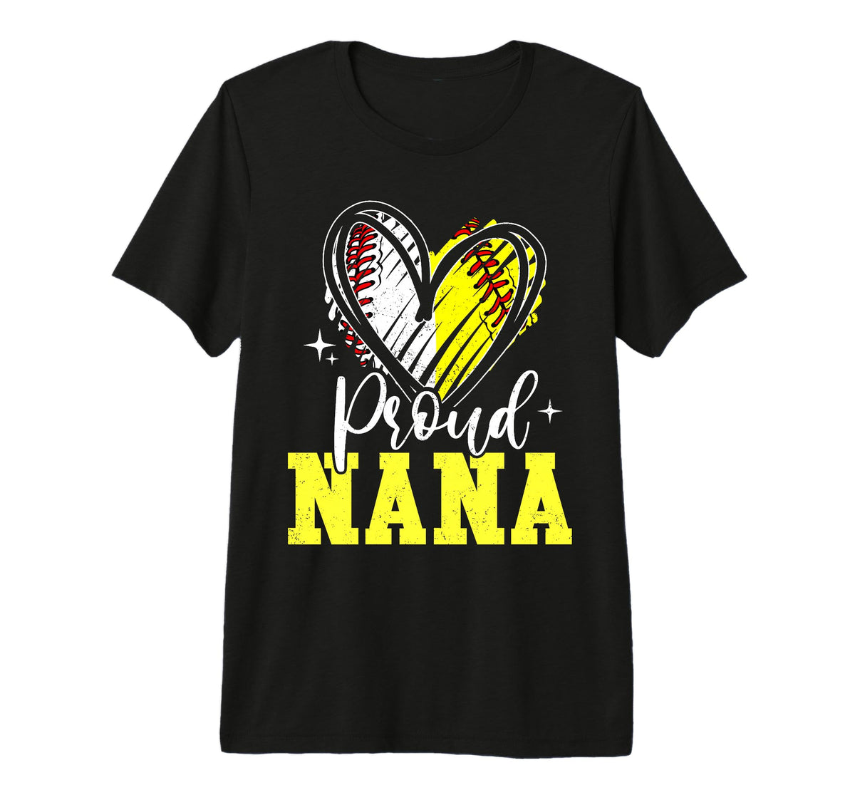 Proud Nana Baseball Softball Heart T-Shirt - Streetwear Style Unisex