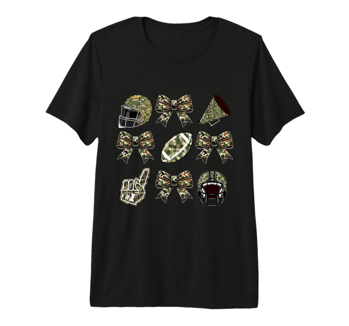 Camo Football Coquette Bow Football T-Shirt - Custom Art Print for Adults