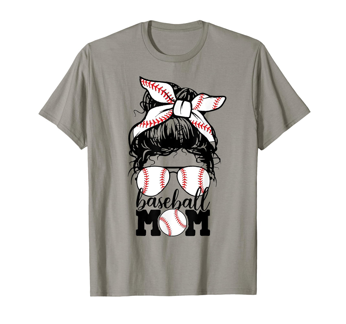 Mom Life Baseball Mom Messy Bun T-Shirt - Novelty Apparel for Adults