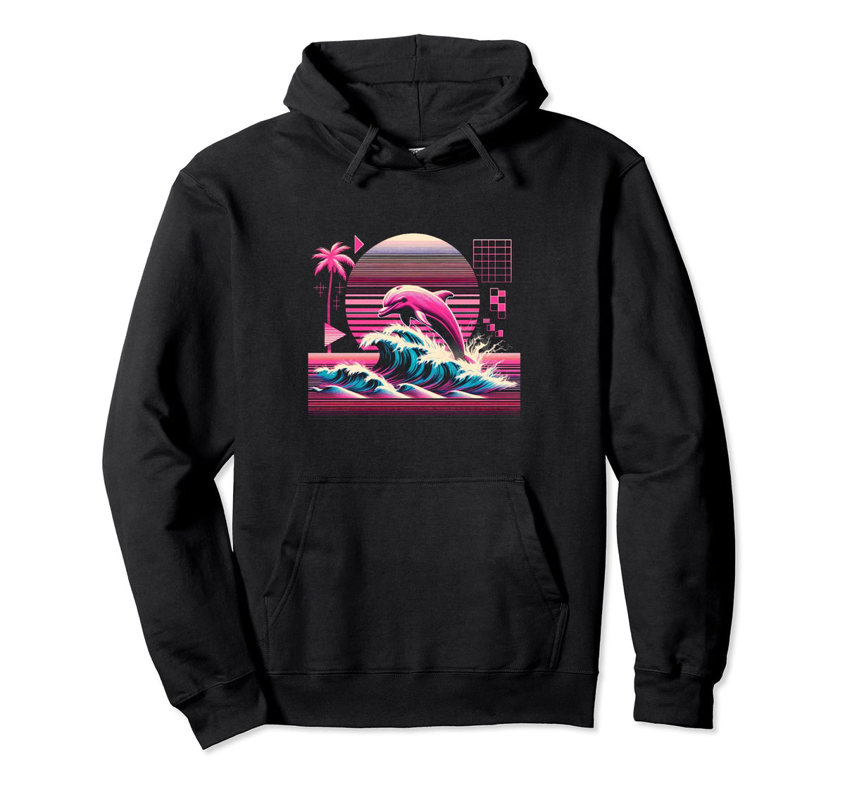 Palm Sunset Dolphin 80S 90S Vaporwave Hoodie - Streetwear Style for Adults
