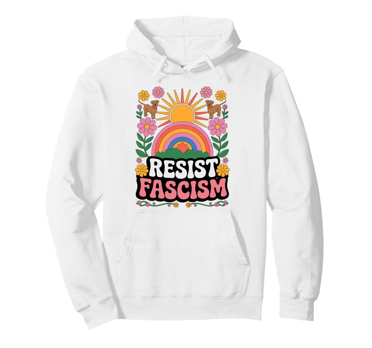 Dogs Resist Fascism Groovy Rainbow No Hoodie - Minimalist Print Unisex
