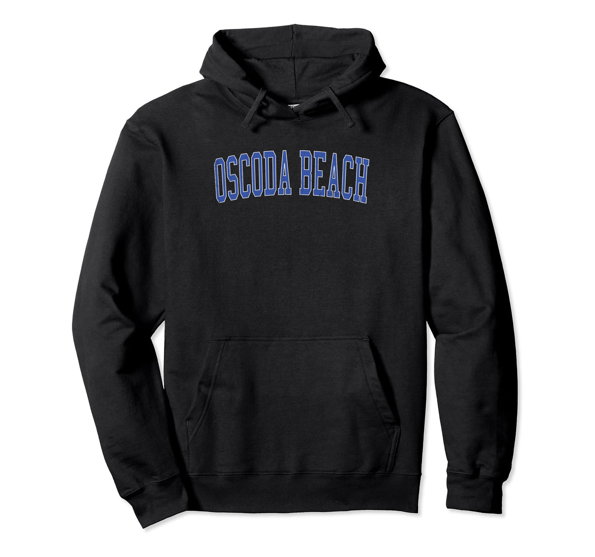 Oscoda Beach Distressed Blue Varsity Hoodie - Minimalist Print for Adults