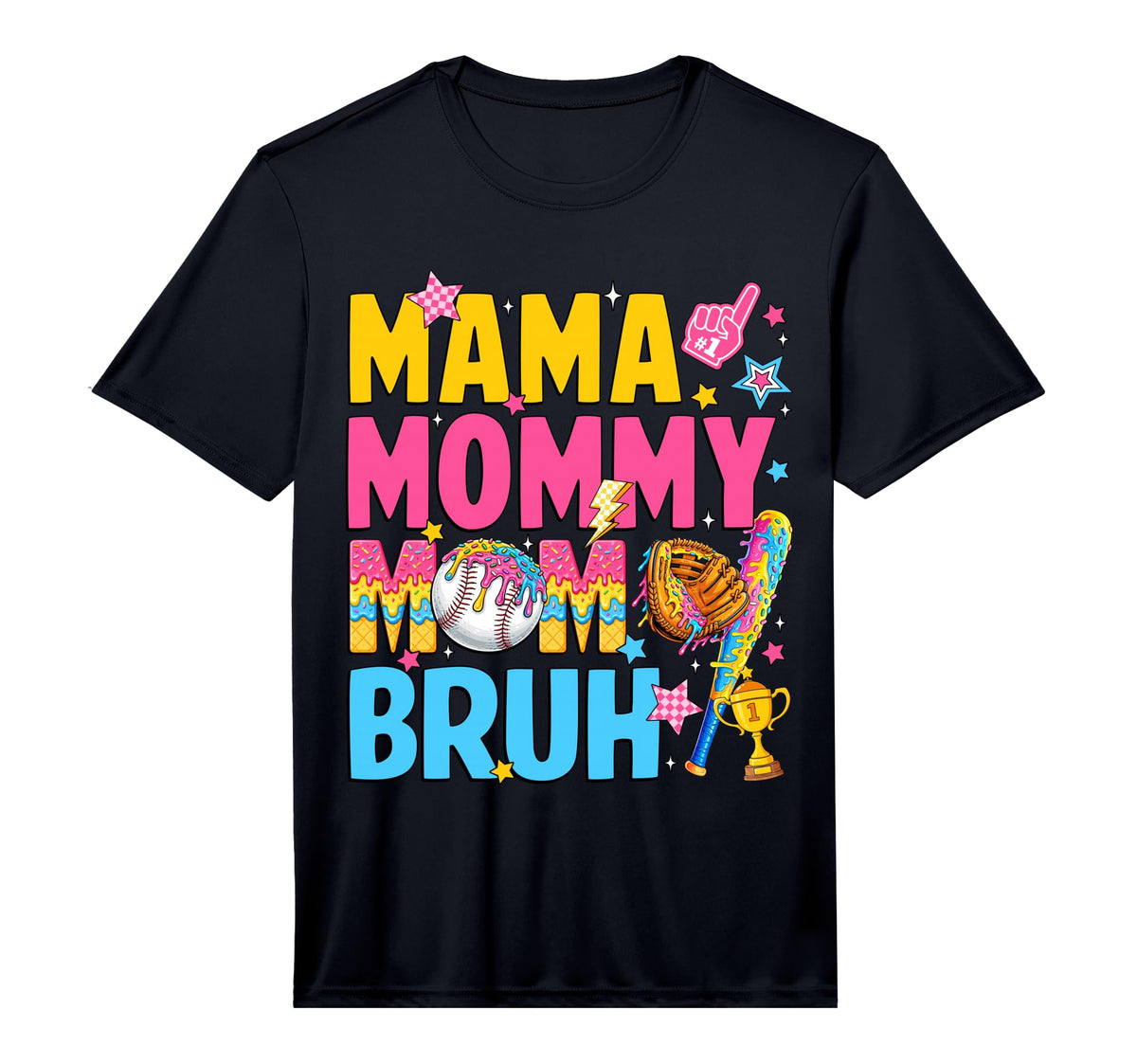 Mama Mommy Mom Bruh Baseball Drip T-Shirt - Casual Everyday Wear Men Women