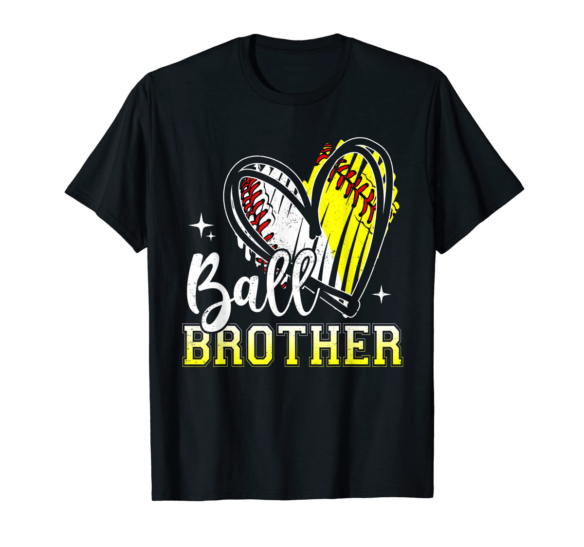Ball Brother Heart Baseball Softball T-Shirt - Casual Everyday Wear Unisex