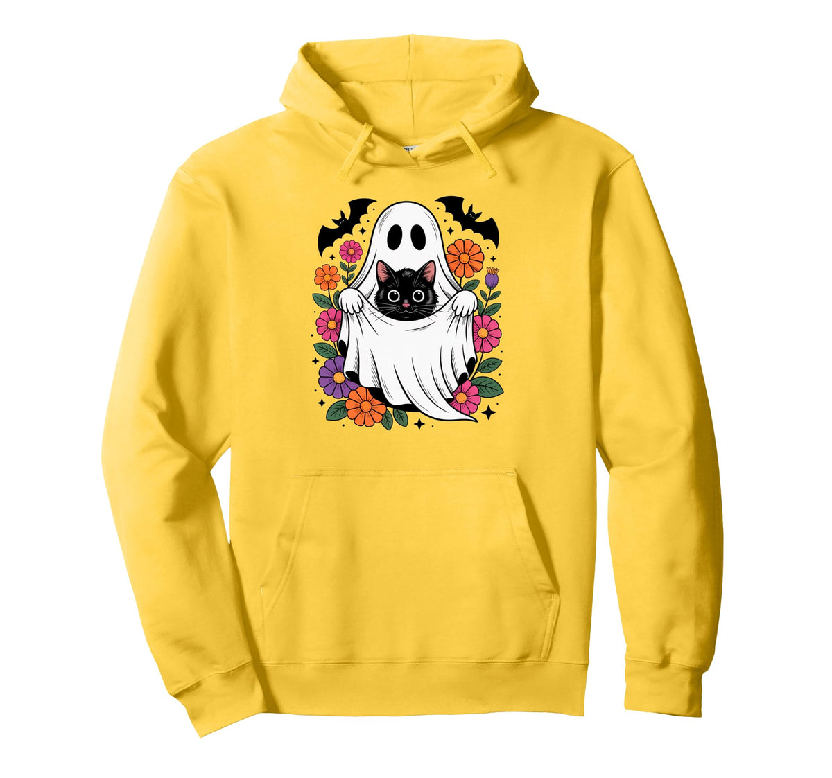 Boho Floral Spooky Ghost Cat Halloween Hoodie - Streetwear Style Men Women