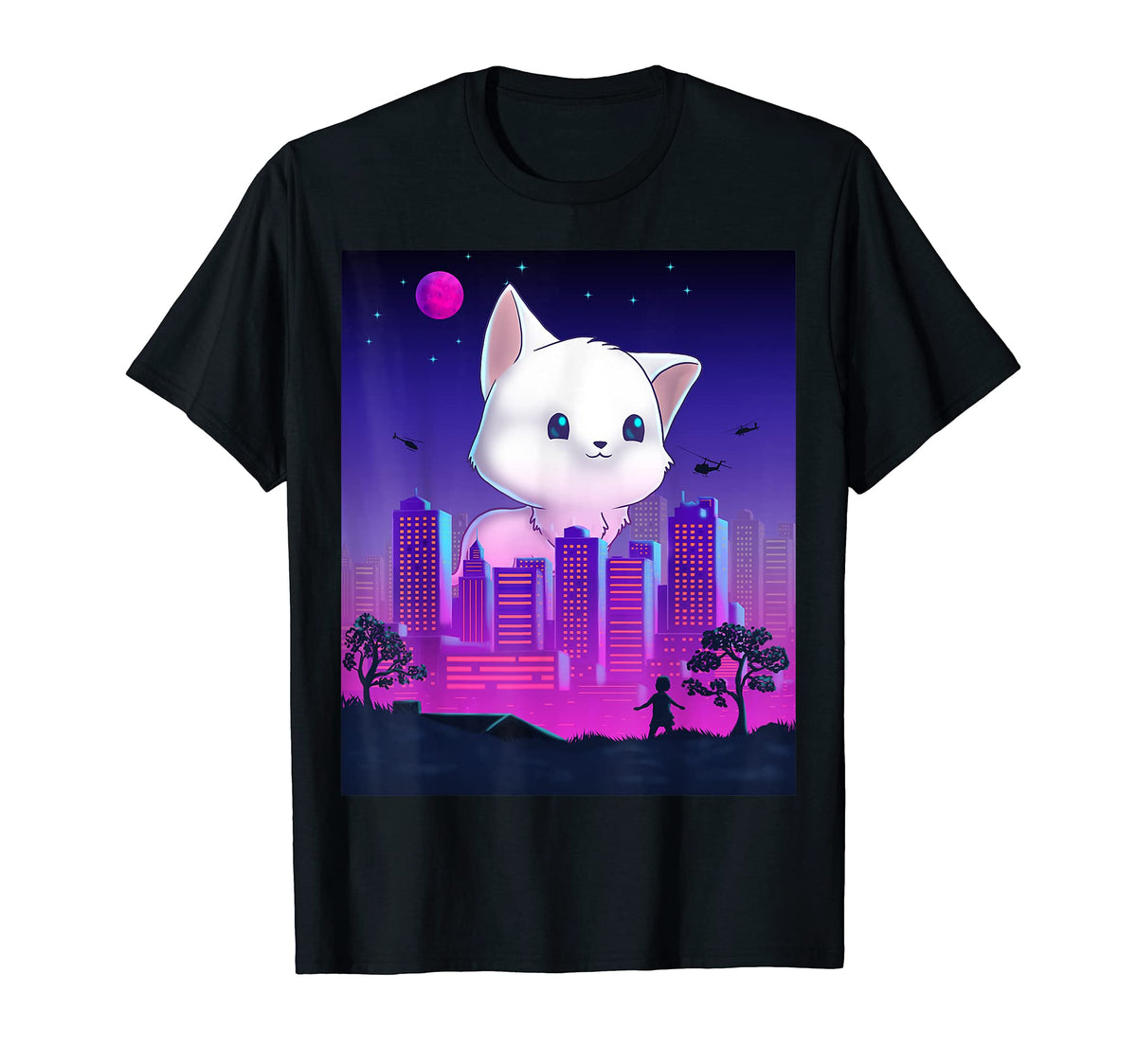 Giant Kitty Cat Monster Vaporwave T-Shirt - Casual Everyday Wear Men Women