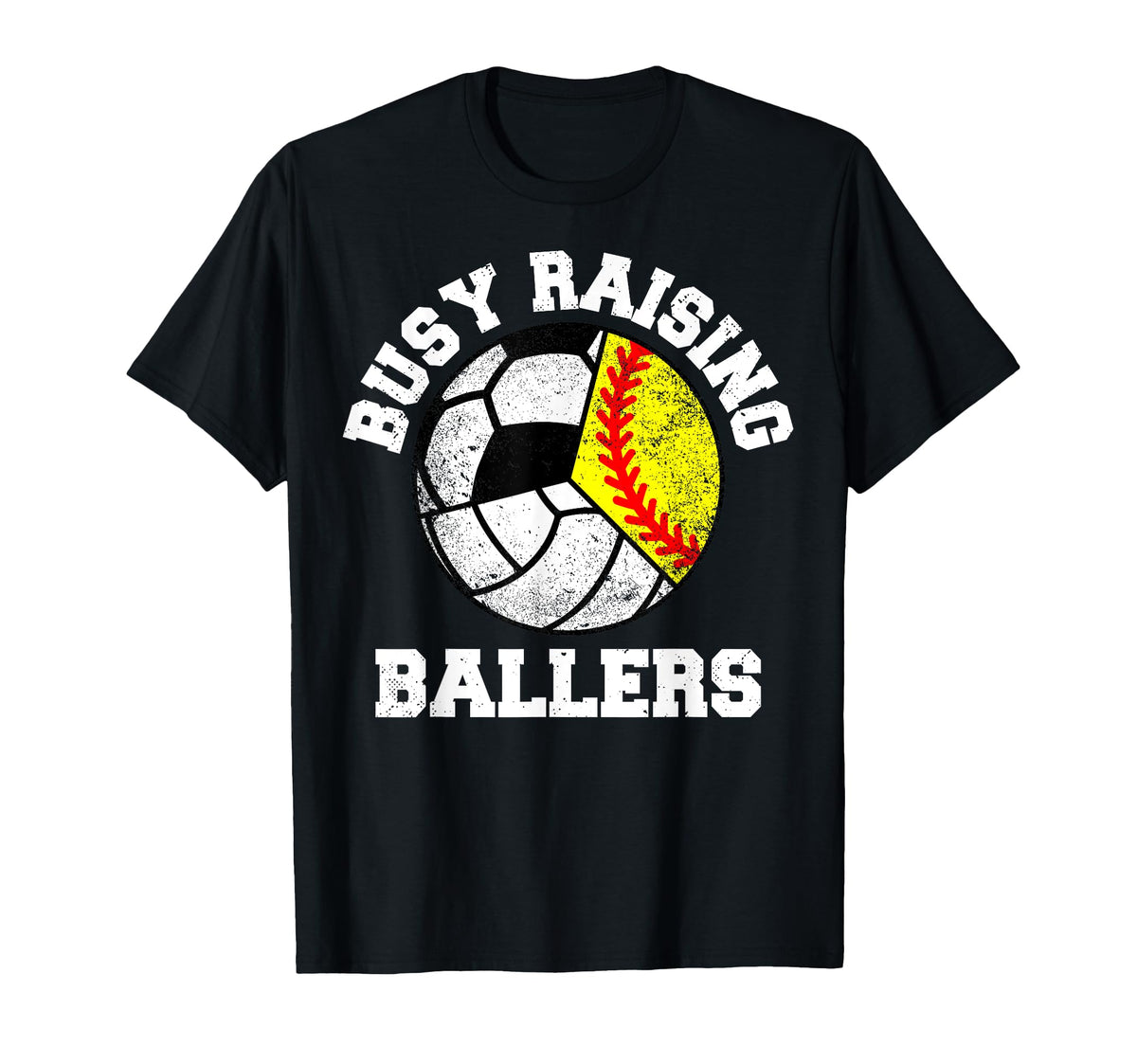 Busy Raising Ballers Funny Softball T-Shirt - Casual Everyday Wear Unisex
