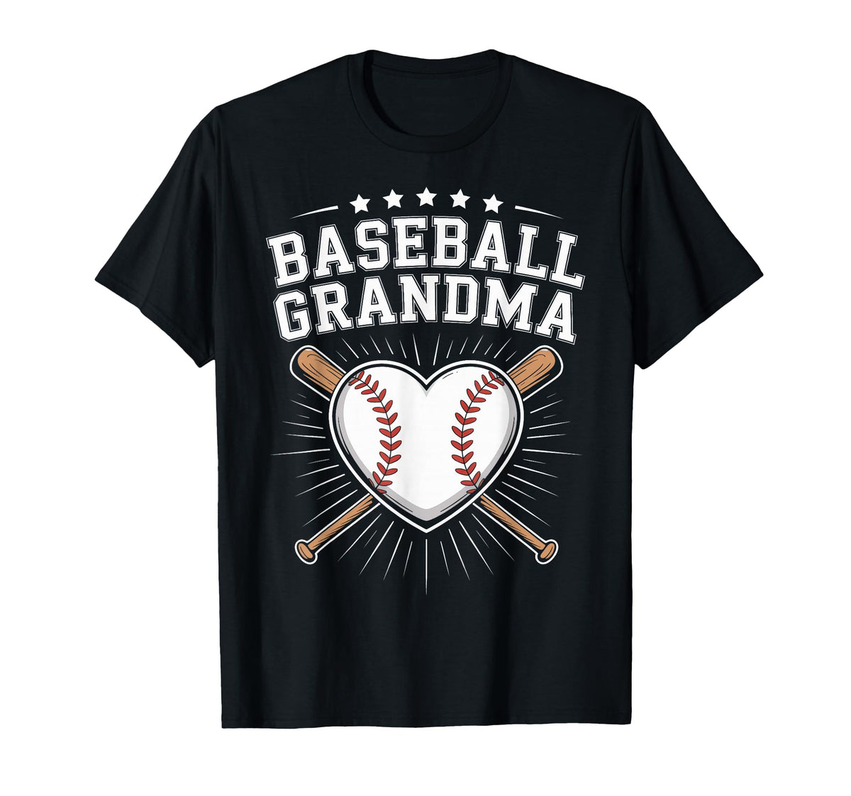 Baseball Grandma Heart Sports Fan T-Shirt - Novelty Apparel for Adults