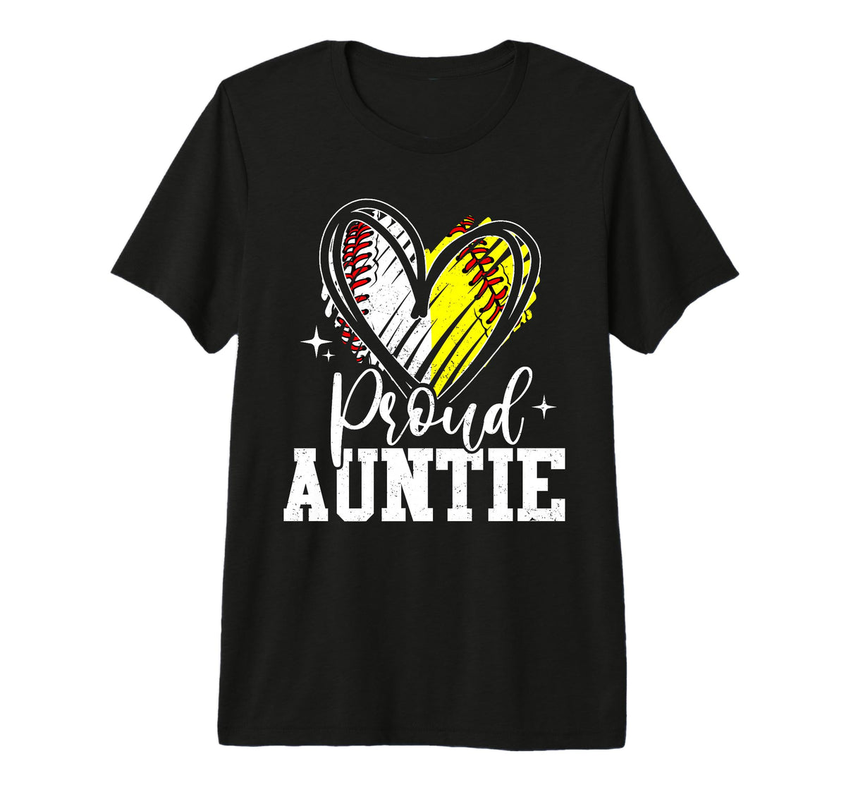 Proud Auntie Baseball Softball Heart T-Shirt - Trendy Graphic Men Women