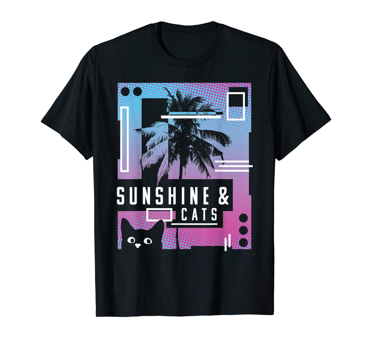 Sunshine And Cats 90S Vaporwave T-Shirt - Casual Everyday Wear for Adults