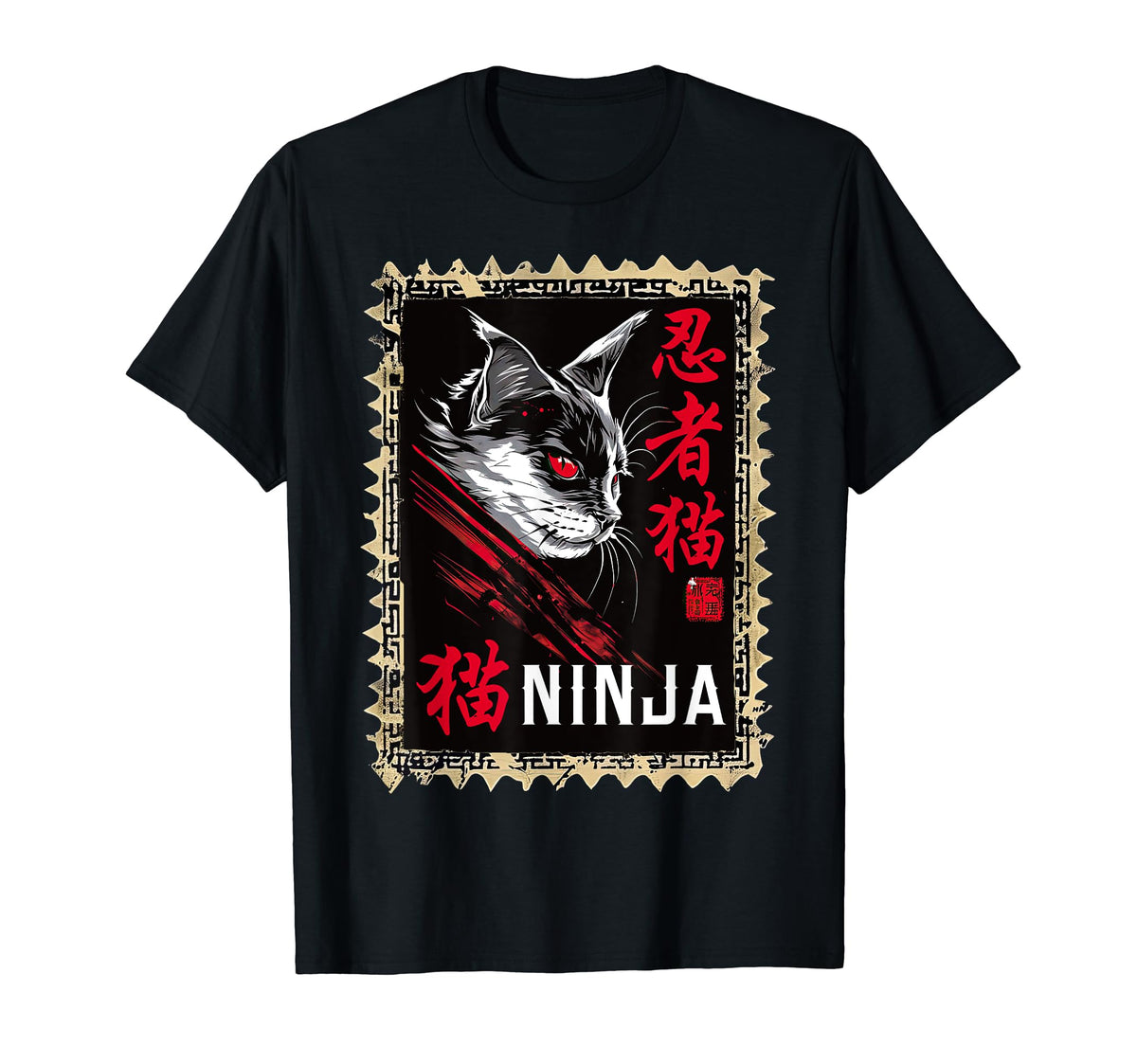 Creepy Ninja Cat Japanese Vaporwave T-Shirt - Aesthetic Graphic Men Women