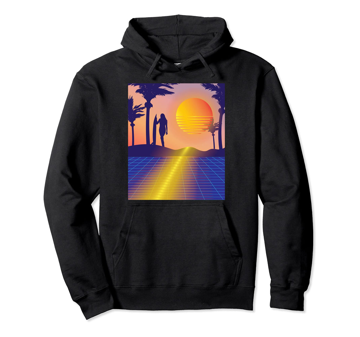 80S Hawaii Beach Surfer And Palm Hoodie - Casual Everyday Wear Men Women