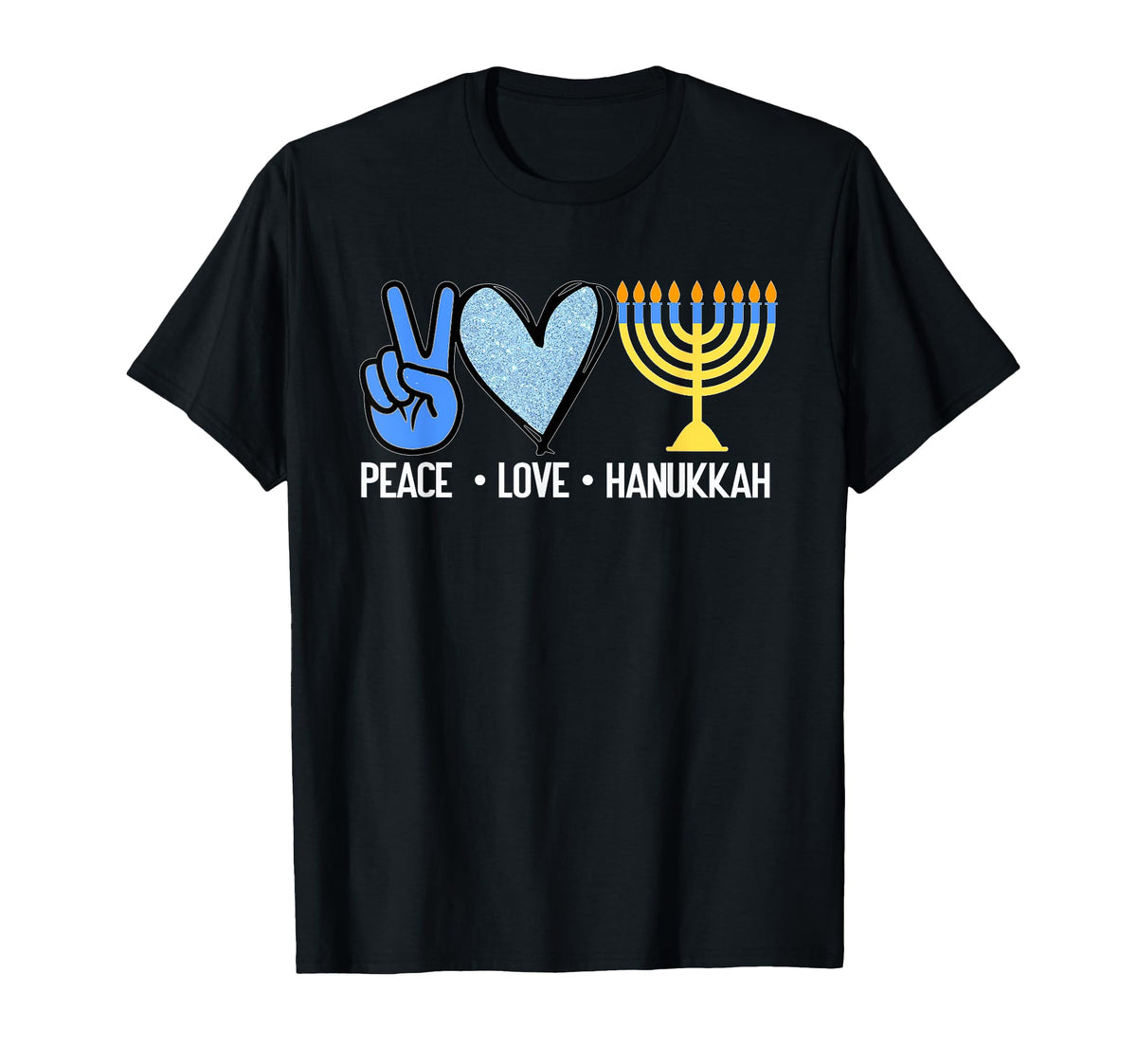 Hanukkah Menorah Jewish Peace Love T-Shirt - Fun Novelty Design Men Women