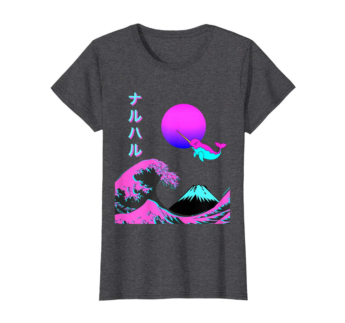 Vaporwave Aesthetic Narwhal Japanese T-Shirt - Trendy Graphic Men Women