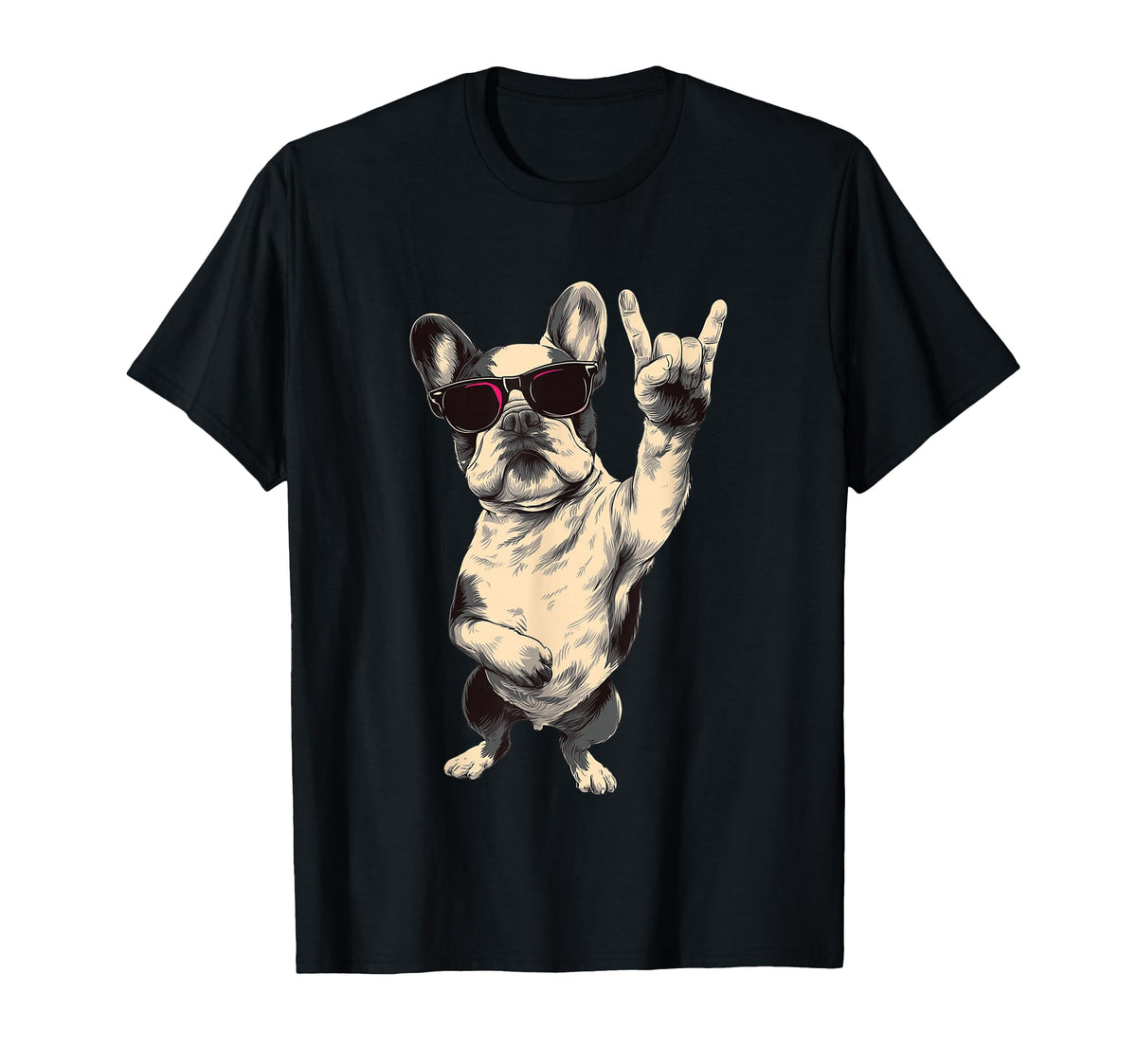 French Bulldog Rock Hand Sign Punk Dog T-Shirt - Fun Novelty Design Unisex
