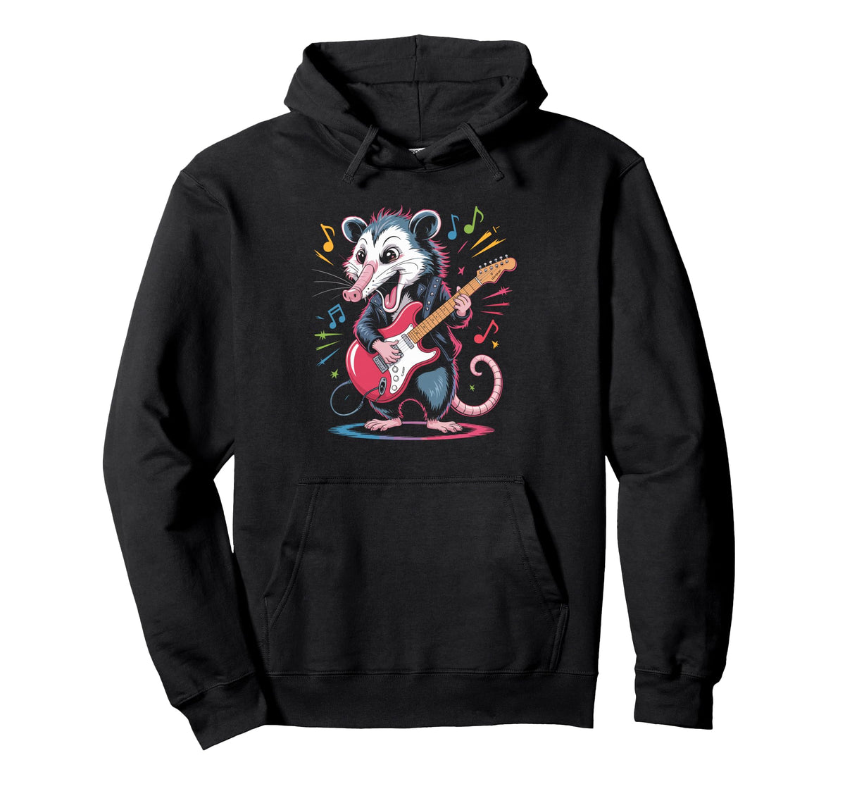 Possum Playing Electric Guitar Funny Hoodie - Streetwear Style for Adults
