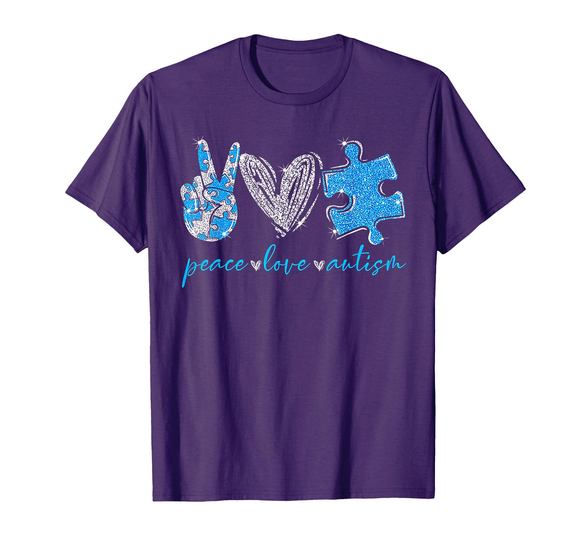 Peace Love Puzzle Ribbon Autism T-Shirt - Casual Everyday Wear for Adults