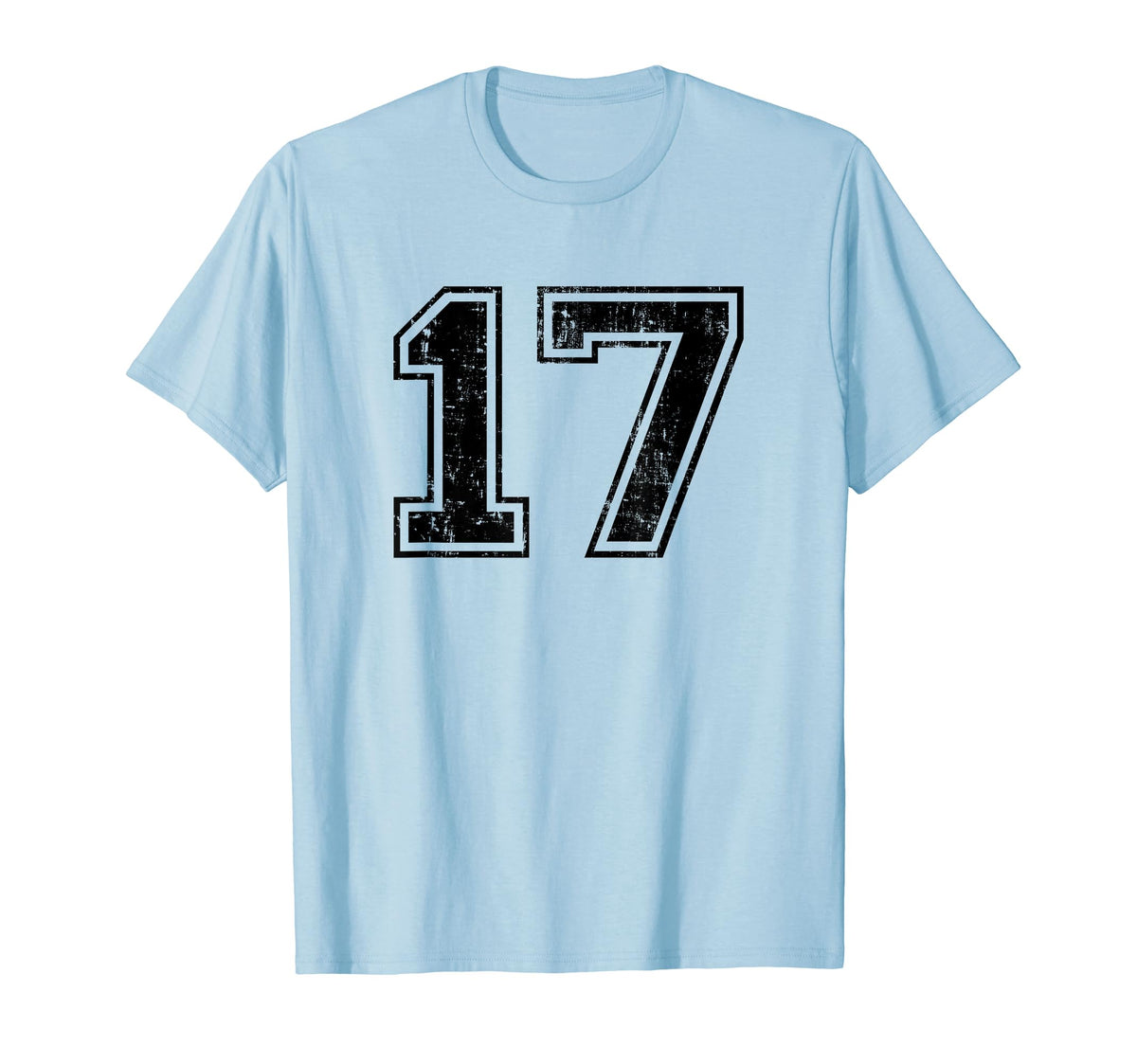 Number 17 Varsity Distressed Sport Team T-Shirt - Trendy Graphic Men Women