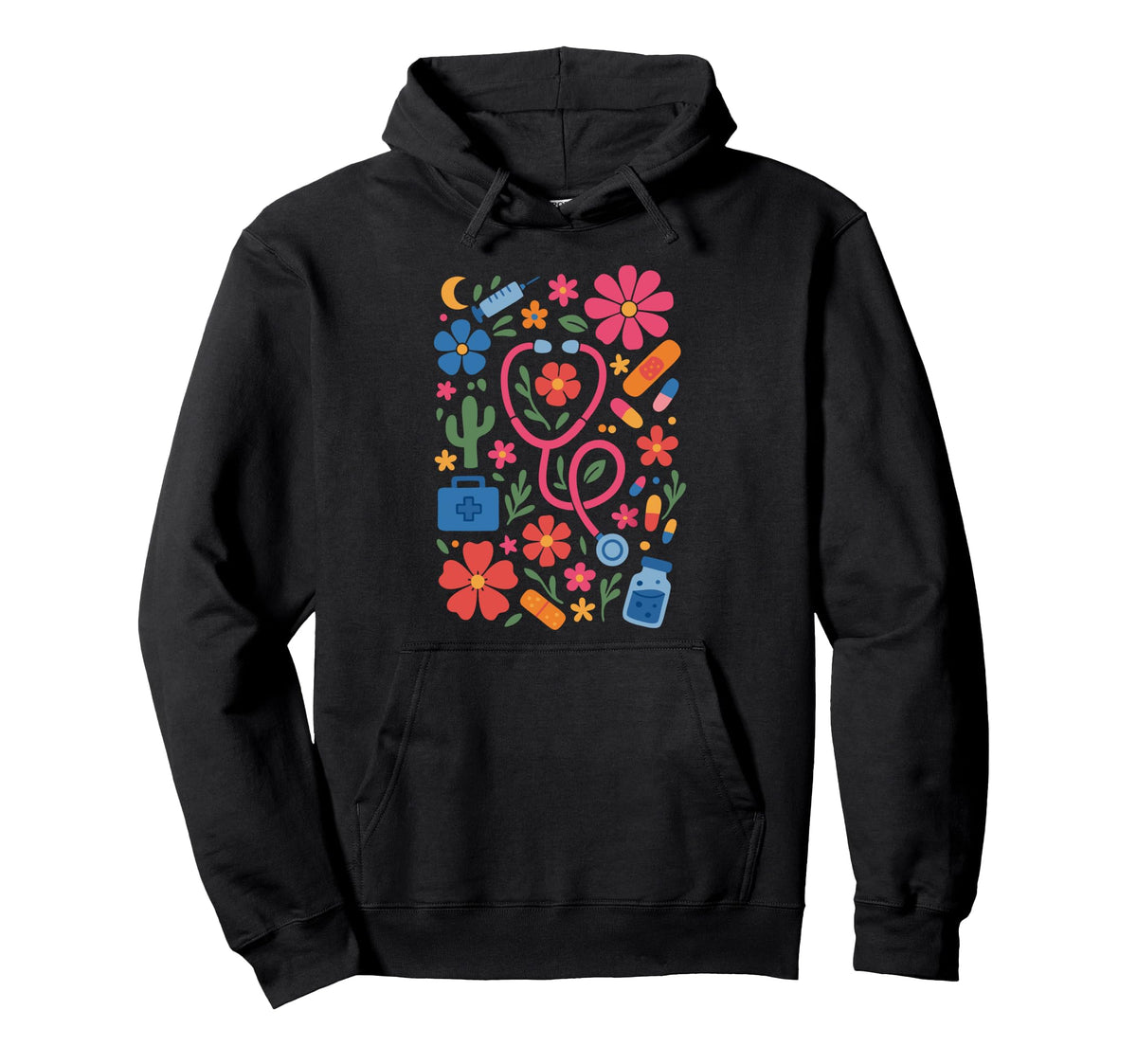 Boho Floral Nurse Doctor Stethoscope Rn Hoodie - Streetwear Style Unisex