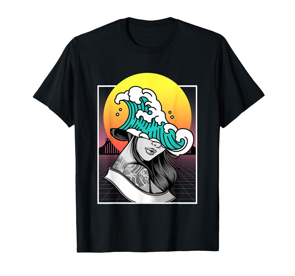 Geisha Kanagawa Wave Vaporwave Japan T-Shirt - Graphic Print Men Women