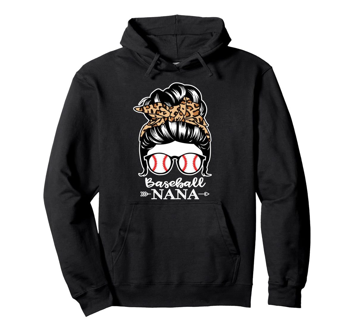 Baseball Nana Messy Bun Hair Funny Hoodie - Graphic Print Men Women