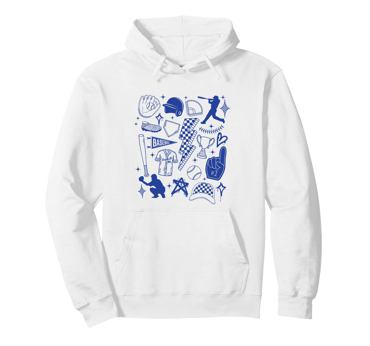 Baseball Player Game Day Blue Line Art Hoodie - Trendy Graphic Men Women