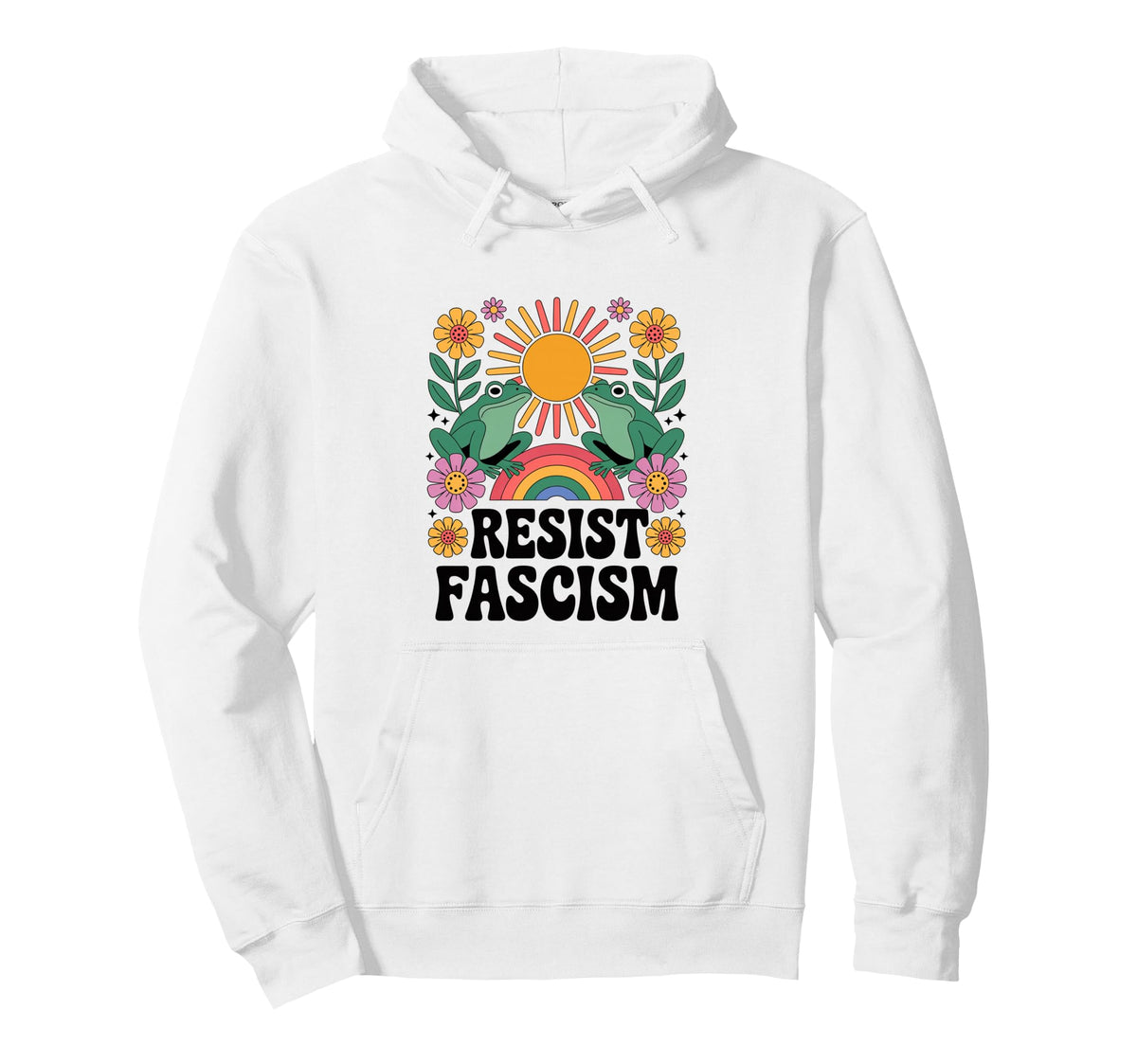 Frog Resist Fascism Groovy Hoodie - Casual Everyday Wear for Adults