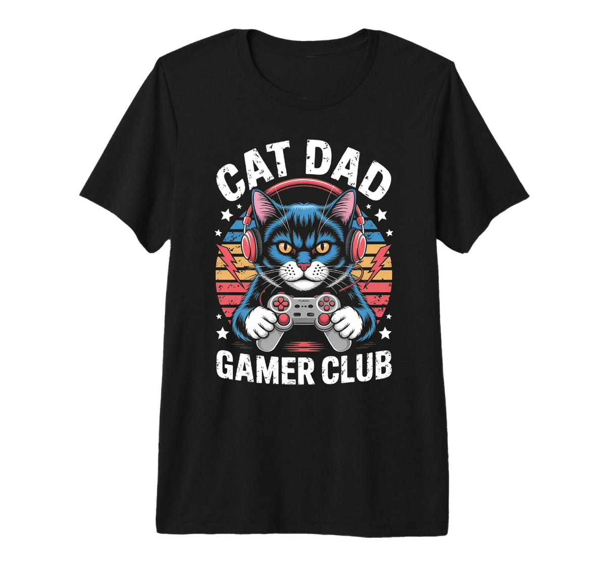 Funny Cat Dad Gamer Club Him Video T-Shirt - Fun Novelty Design Men Women