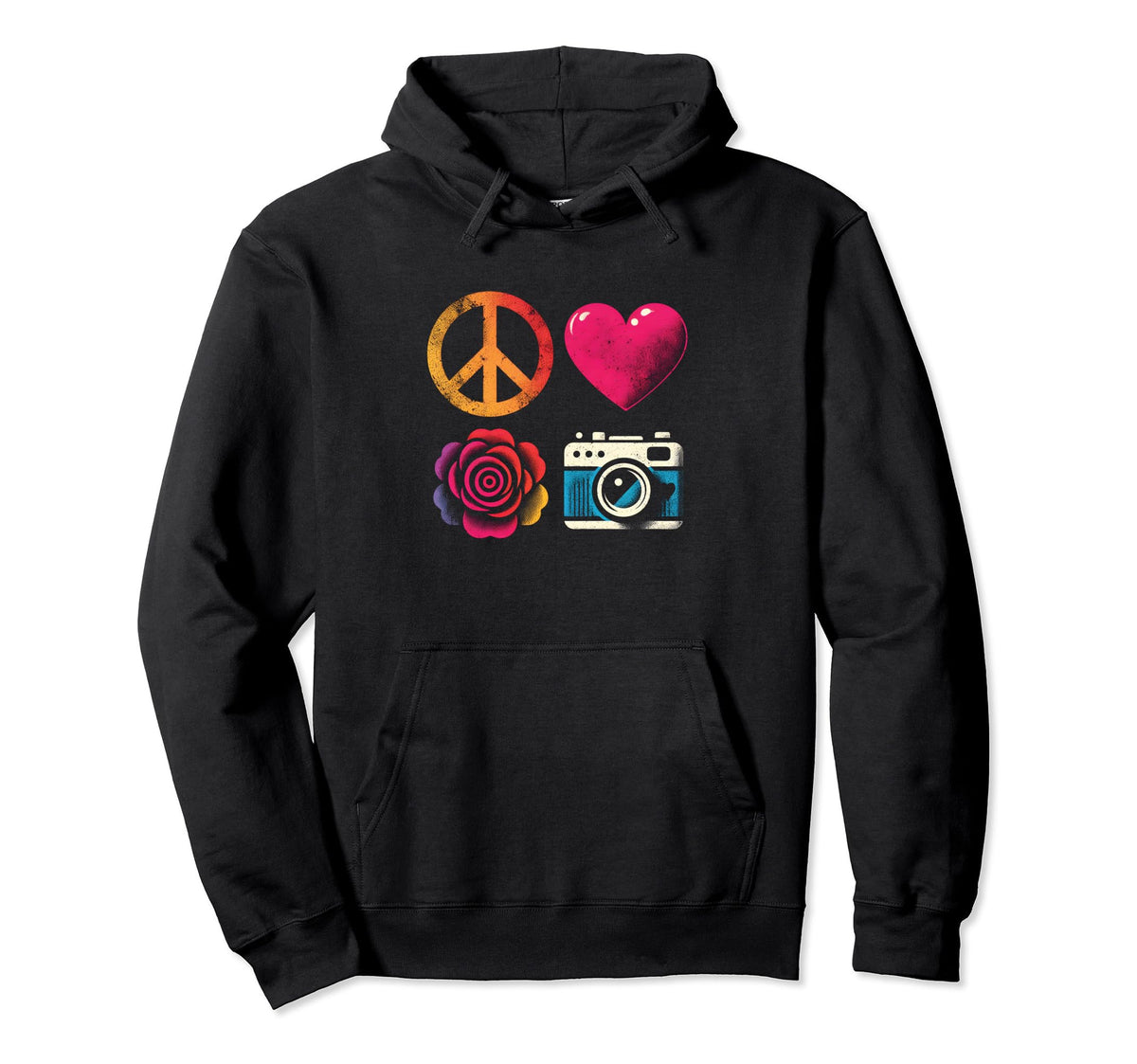 Peace Love And Camera Peace Symbol Hoodie - Casual Everyday Wear Men Women