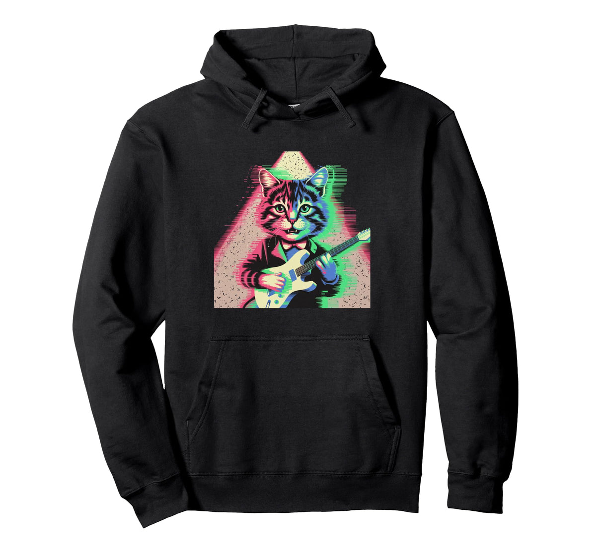 Japanese Vaporwave Cat Playing Guitar Hoodie - Streetwear Style for Adults