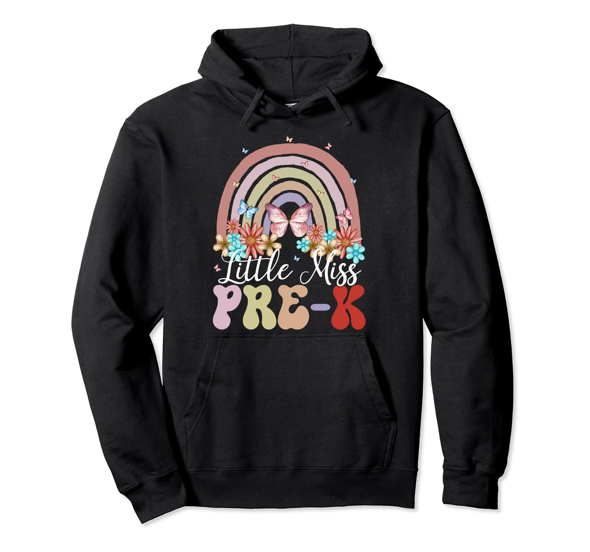 Little Miss Pre K Rainbow Groovy Floral Hoodie - Graphic Print Men Women