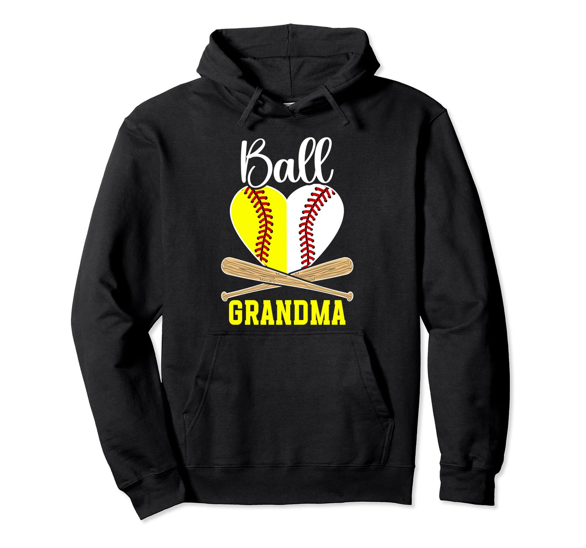Ball Grandma Heart Softball Baseball Hoodie - Fun Novelty Design Men Women