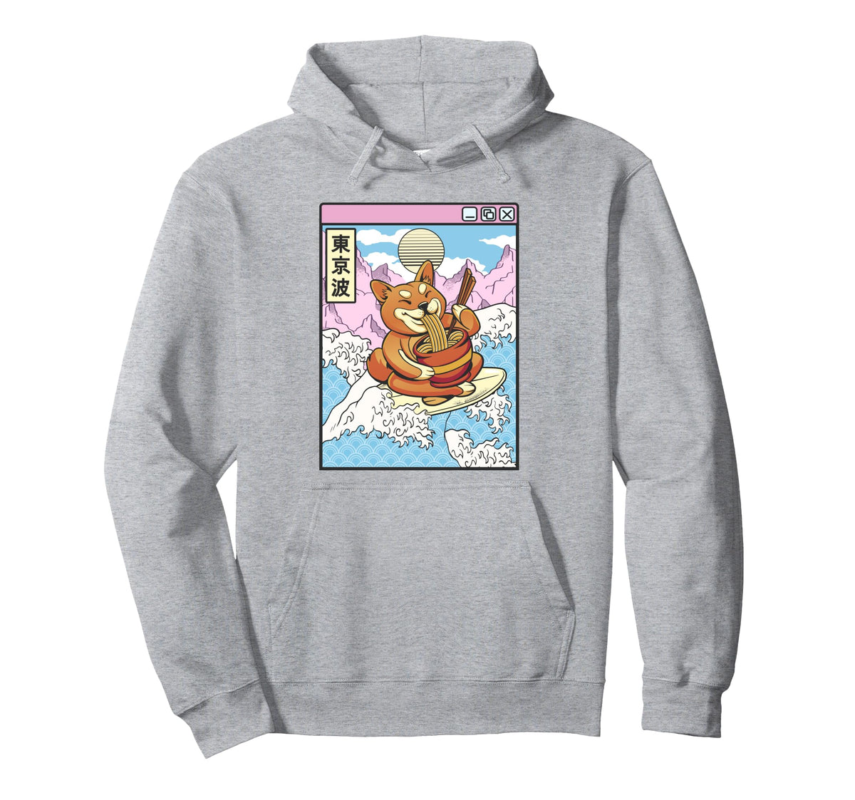 Surfing Shiba Inu Eating Ramen Japan Hoodie - Novelty Apparel for Adults