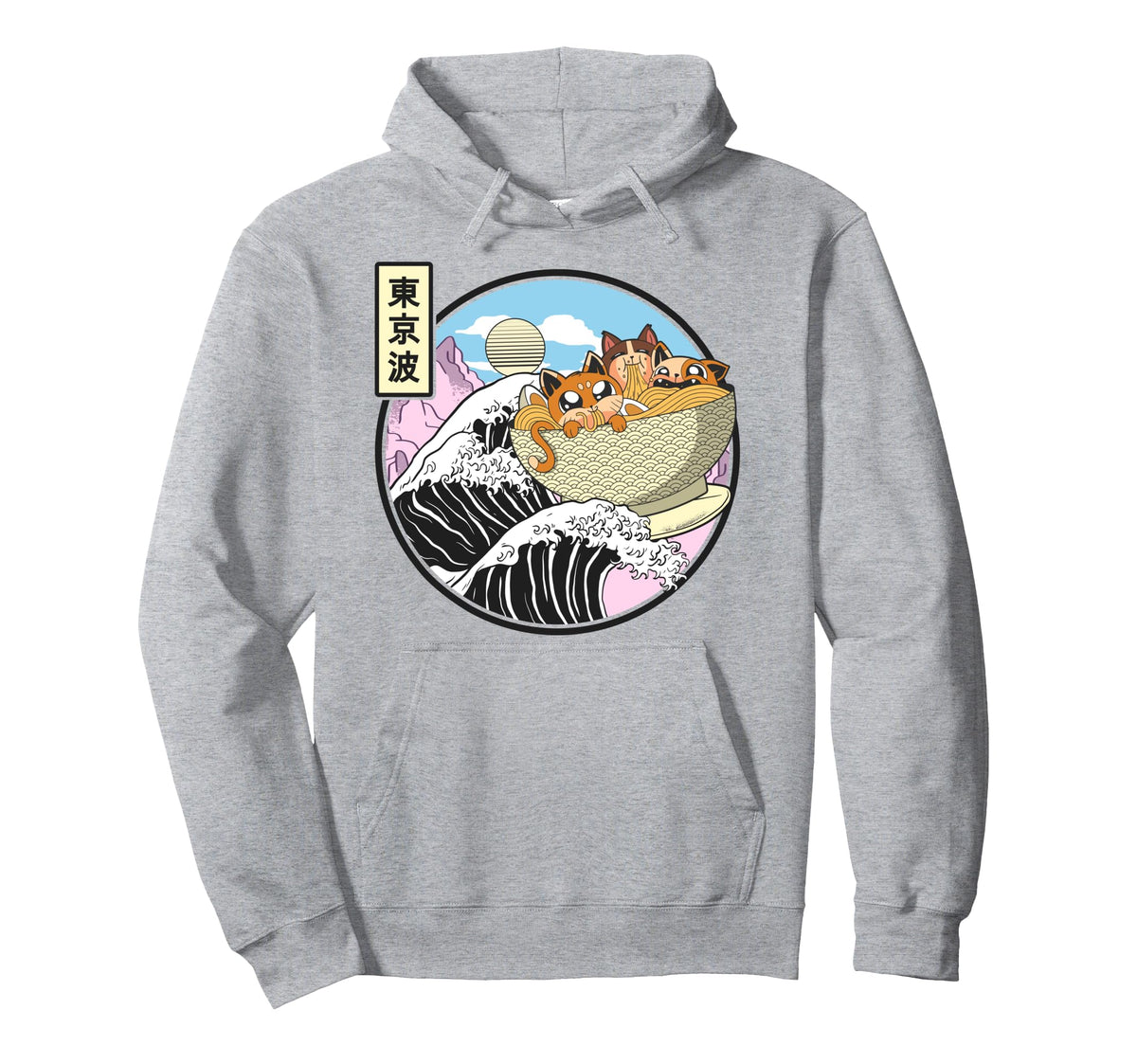 Surfing Cats Eating Ramen Bowl Kanagawa Hoodie - Streetwear Style Unisex
