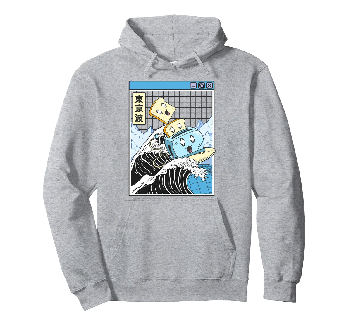Happy Toaster Surfing Kanagawa Japan Hoodie - Trendy Graphic for Adults